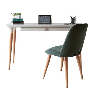 Manhattan Comfort HomeDock and Selina Office Desk with Chair - 53.14-in - Off-White and Green - 2-Piece