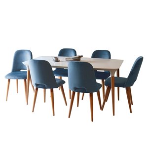 Manhattan Comfort HomeDock and Selina Dining Set - Off-White/Blue - 7-Piece