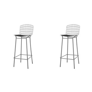 Manhattan Comfort Madeline Barstool - 27.95-in - Charcoal Grey and Black - Set of 2