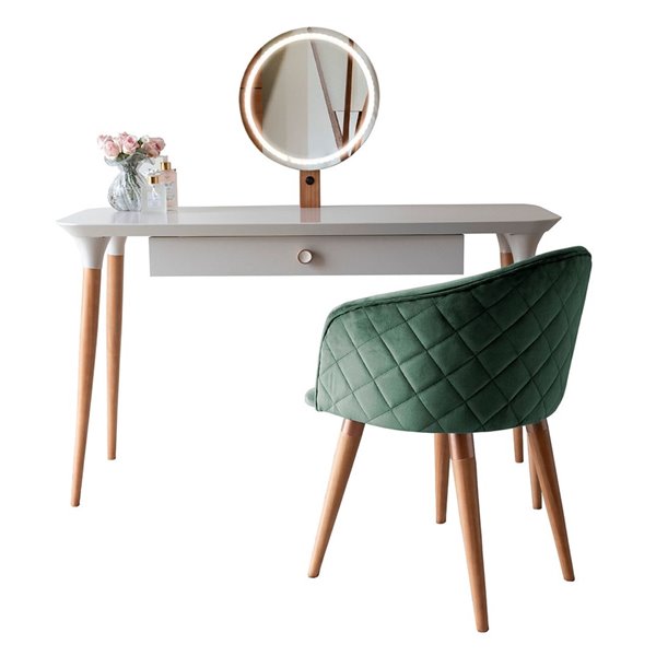 Manhattan Comfort Homedock Makeup Vanity Table With Kari Chair Off White Green Set Of 2 2530511020483 Rona Manhattan Comfort Homedock Makeup, Makeup Vanity Table And Chair Set