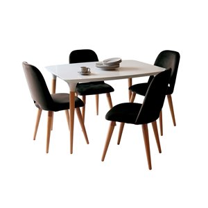 Manhattan Comfort HomeDock and Selina Dining Set - Off-White/Black - 5-Piece