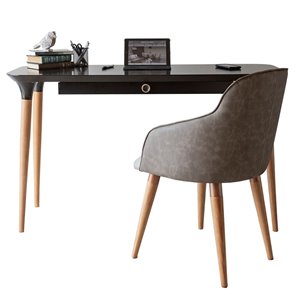 Manhattan Comfort HomeDock and Martha Office Desk with Chair - 53.14-in - Black and Grey - 2-Piece