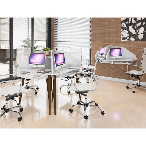 Manhattan Comfort Bradley Floating Cubicle Desk - 62.62-in - White - 2-Piece