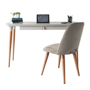 Manhattan Comfort HomeDock and Selina Office Desk with Chair - 53.14-in - Off-White and Beige - 2-Piece