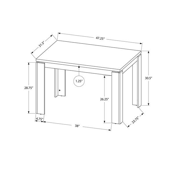 Table salle à manger Monarch faux bois gris 32 po x 48 po