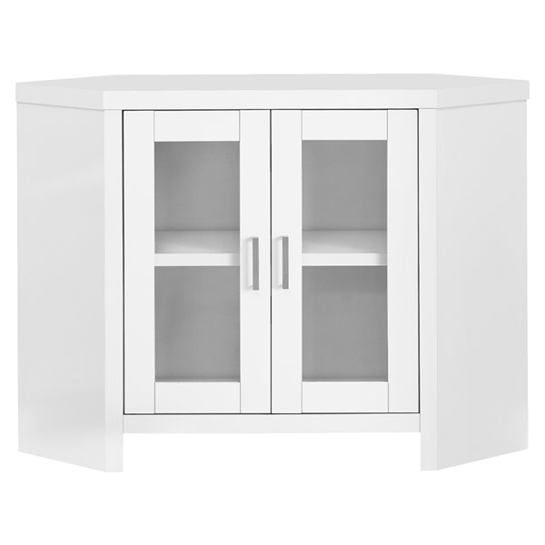 Monarch Corner TV Stand with 2-Shelve - White and Glass Doors - 42-in
