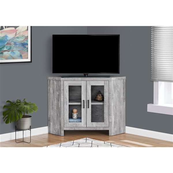 Monarch Corner TV Stand with 2-Shelve - Grey Reclaimed Wood-Look Corner - 42-in
