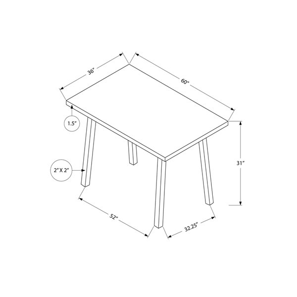 Table salle à manger Monarch, gris / métal noir, 36 po x 60 po