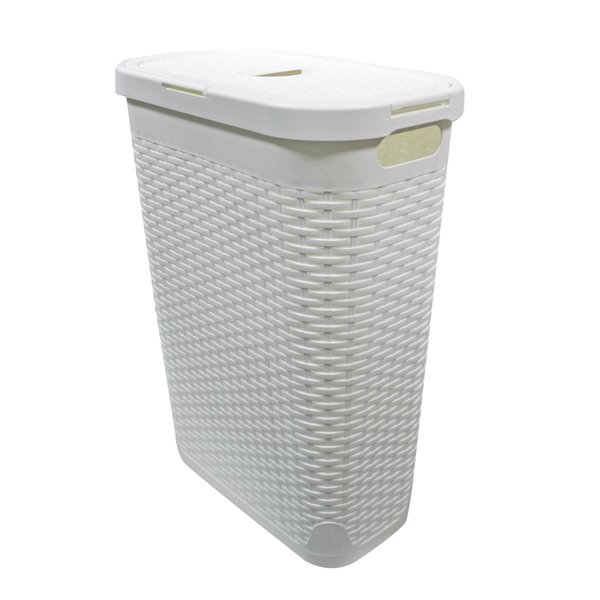 white laundry bin with lid