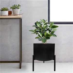 Pot de fleur Blooms noir mat et support en métal noir, 12.6 po x 29 po x 33 po