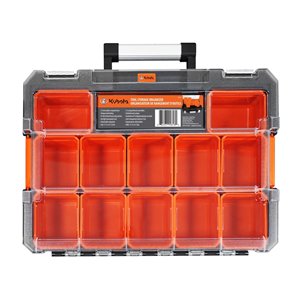 Boîte à outils et organisateur transparent Kubota, orange et noir, 17.25 po x 13 po x 4 po