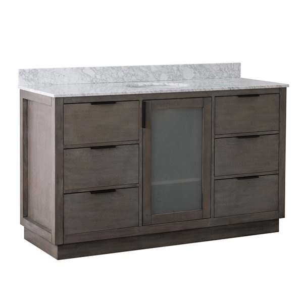 Sunjoy Dark Ash Colored Single Oval Sink Bathroom Vanity Set 1Door/6Drawer 60in