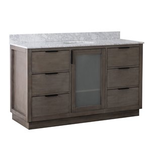 Ensemble meuble lavabo Sunjoy de salle de bain simple ovale couleur frêne foncé, 1 porte / 6 tiroirs, 60 po