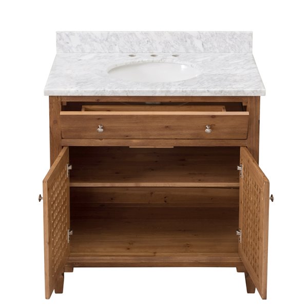 Sunjoy Brown Single Oval Sink Bathroom Vanity Set 2Door/1Drawer