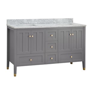 Ensemble meuble-lavabo de salle de bain à double lavabo rectangulaire gris Sunjoy, 4 portes / 5 tiroirs, 60 po