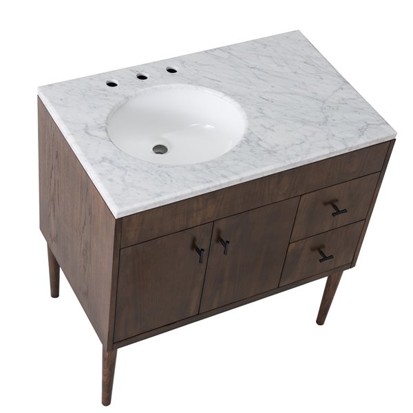 Sunjoy Dark Brown Single Oval Sink Bathroom Vanity Set 2 Door 2 Drawer 36 In B301010900 Rona