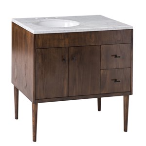 Ensemble meuble-lavabo de salle de bain Sunjoy brun foncé à évier ovale simple, 2 portes / 2 tiroirs, 36 po