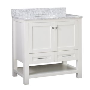 Ensemble meuble-lavabo de salle de bain Sunjoy à évier ovale simple blanc, 2 portes / 2 tiroirs, 36 po