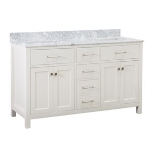 Ensemble meuble-lavabo de salle de bain Sunjoy avec double lavabo rectangulaire, 4 portes / 6 tiroirs, 60 po
