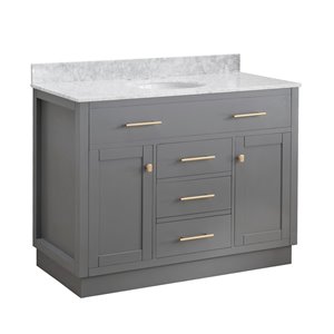 Ensemble meuble-lavabo de salle de bain Sunjoy à évier ovale simple gris , 2 portes/5 tiroirs , 48 po