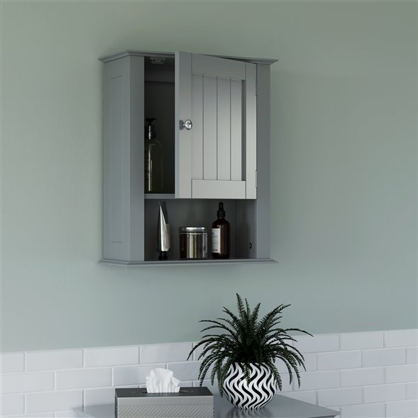 RiverRidge Home Ashland Bathroom Single-Door Wall Cabinet - 7.09-in x 16.54-in x 20.47-in - Grey