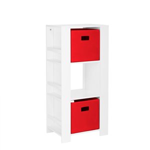 RiverRidge Home Book Nook Kids Cubby Storage Tower with Bookshelves - 17.38-in x 37-in - White/2 Red Bins
