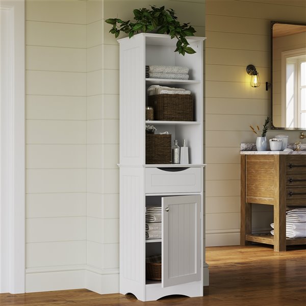 RiverRidge Home Ashland Tall Bathroom Cabinet - MDF - 13.39-in x 16.54-in x 60.04-in - White