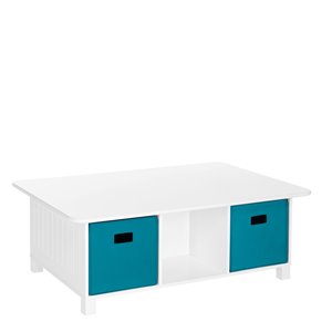 RiverRidge Home Kids 6-Cubby Storage Activity Table - 28-in x 40.13-in x 14.38-in - White/2 Turquoise Bins
