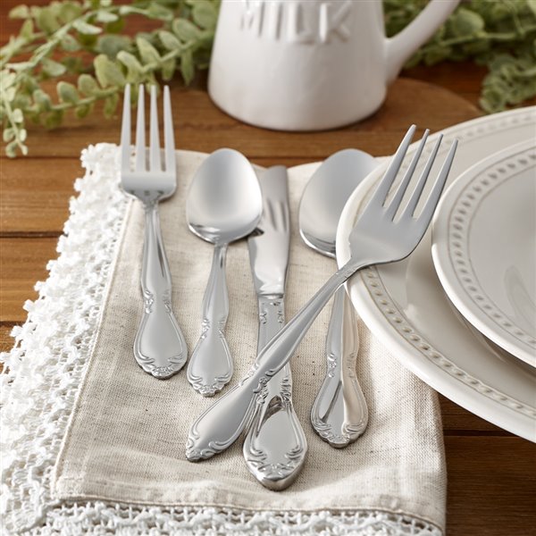 RiverRidge Home Rose Pattern 46-Piece Flatware Set - Stainless Steel