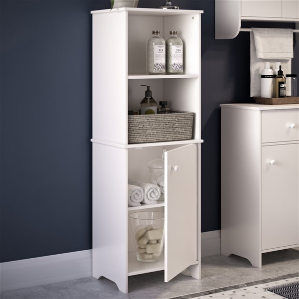 RiverRidge Home Medford Tall Floor Cabinet with Open Shelves - Particle Board - 15.75-in x 46-in - White