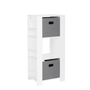 RiverRidge Home Book Nook Kids Cubby Storage Tower with Bookshelves - 17.38-in x 37-in - White/2 Grey Bins