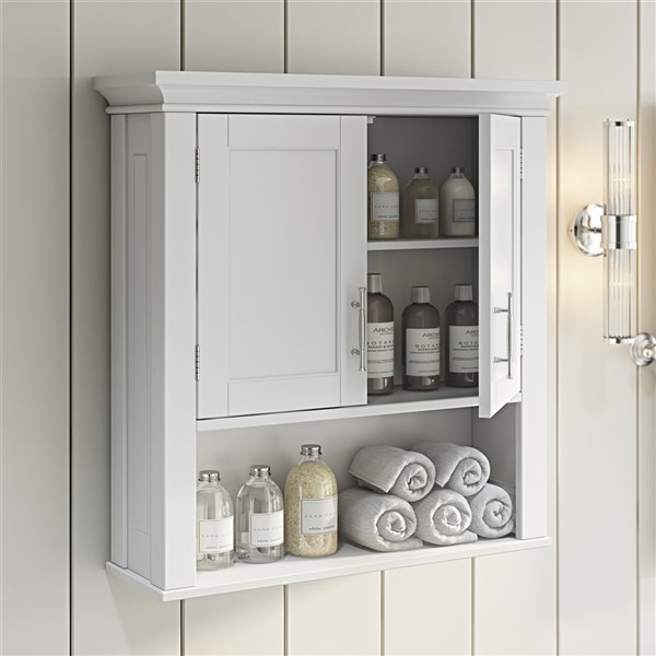 RiverRidge Home Somerset Two-Door Bathroom Wall Cabinet - 7.88-in x 22.81-in x 24.5-in - White