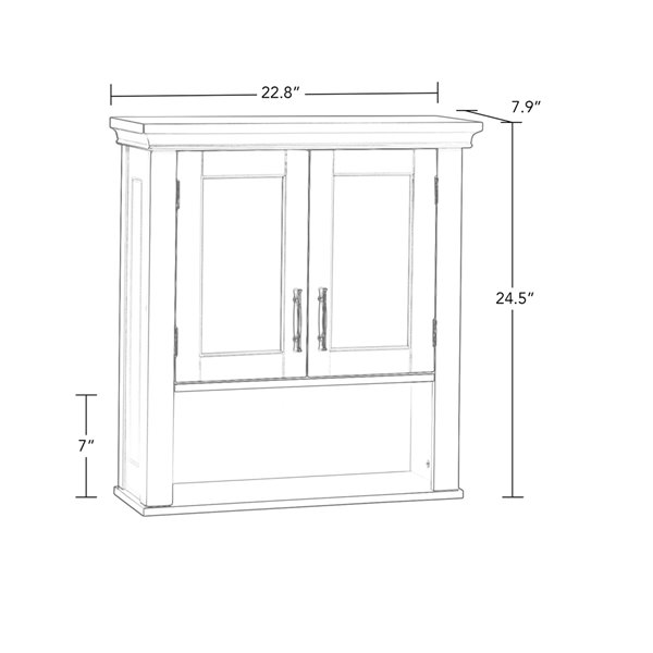 RiverRidge Home Somerset Two-Door Bathroom Wall Cabinet - 7.88-in x 22.81-in x 24.5-in - White