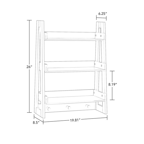 RiverRidge Home Kids Ladder Wall Shelf with Hooks - 8.5-in x 19.81-in x 26-in - Grey