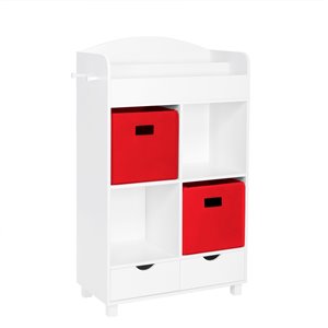 RiverRidge Home Book Nook Kids Cubby Storage Cabinet with Bookrack - 23.5-in x 39.75-in - White /2 Red Bins