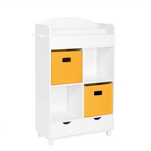 RiverRidge Home Book Nook Kids Cubby Storage Cabinet with Bookrack - 23.5-in x 39.75-in - White /2 Yellow Bins