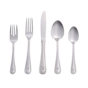 RiverRidge Home Beaded Pattern 46-Piece Monogrammed Flatware Set - Letter V - Stainless Steel