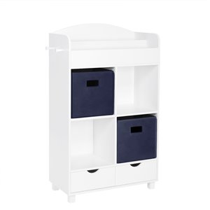 RiverRidge Home Book Nook Kids Cubby Storage Cabinet with Bookrack - 23.5-in x 39.75-in - White/2 Navy Bins