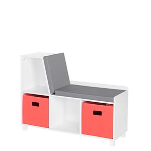 RiverRidge Home Book Nook Kids Storage Bench with Cubbies - 12.38-in x 35-in x 26.5-in - White/Coral Bins