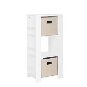 RiverRidge Home Book Nook Kids Cubby Storage Tower with Bookshelves - 17.38-in x 37-in - White/2 Taupe Bins