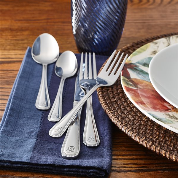 RiverRidge Home Beaded Pattern 46-Piece Monogrammed Flatware Set - Letter D -  Stainless Steel