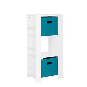 RiverRidge Home Book Nook Kids Cubby Storage Tower with Bookshelves - 17.38-in  x 37-in - White/2 Turquoise Bins