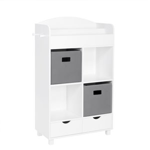 RiverRidge Home Book Nook Kids Cubby Storage Cabinet with Bookrack - 23.5-in x 39.75-in - White/2 Grey Bins