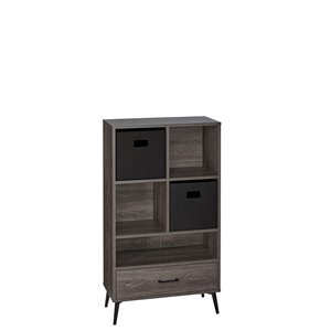 RiverRidge Home Woodbury Storage Cabinet with Cubbies/Drawer - 41.25-in - Dark Weathered Wood Grain/Black Bins
