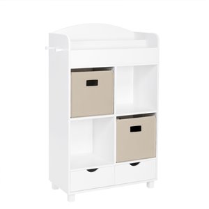RiverRidge Home Book Nook Kids Cubby Storage Cabinet with Bookrack - 23.5-in x 39.75-in - White /2 Taupe Bins
