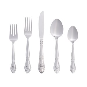 RiverRidge Home Rose Pattern 46-Piece Monogrammed Flatware Set - Letter W - Stainless Steel