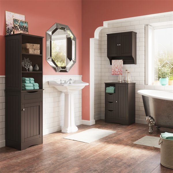 RiverRidge Home Ashland Two-Door Bathroom Wall Cabinet - 8.86-in x 23.82-in x 25.44-in - Espresso