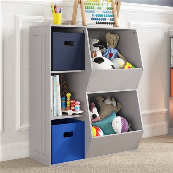 RiverRidge Home Kids Toy Organizer with 3 Cubbies/2 Veggie Bins - 13.75-in x 30.13-in x 36.69-in - Grey