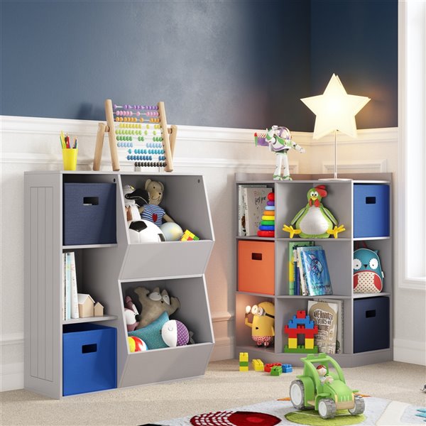 RiverRidge Home Kids Toy Organizer with 3 Cubbies/2 Veggie Bins - 13.75-in x 30.13-in x 36.69-in - Grey