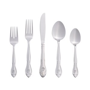 RiverRidge Home Rose Pattern 46-Piece Monogrammed Flatware Set - Letter D - Stainless Steel